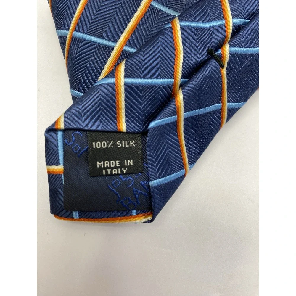 Jos.A.‎ Bank 100% Silk Plaid Pattern Made In Italy Tie. Blue Yellow Red
